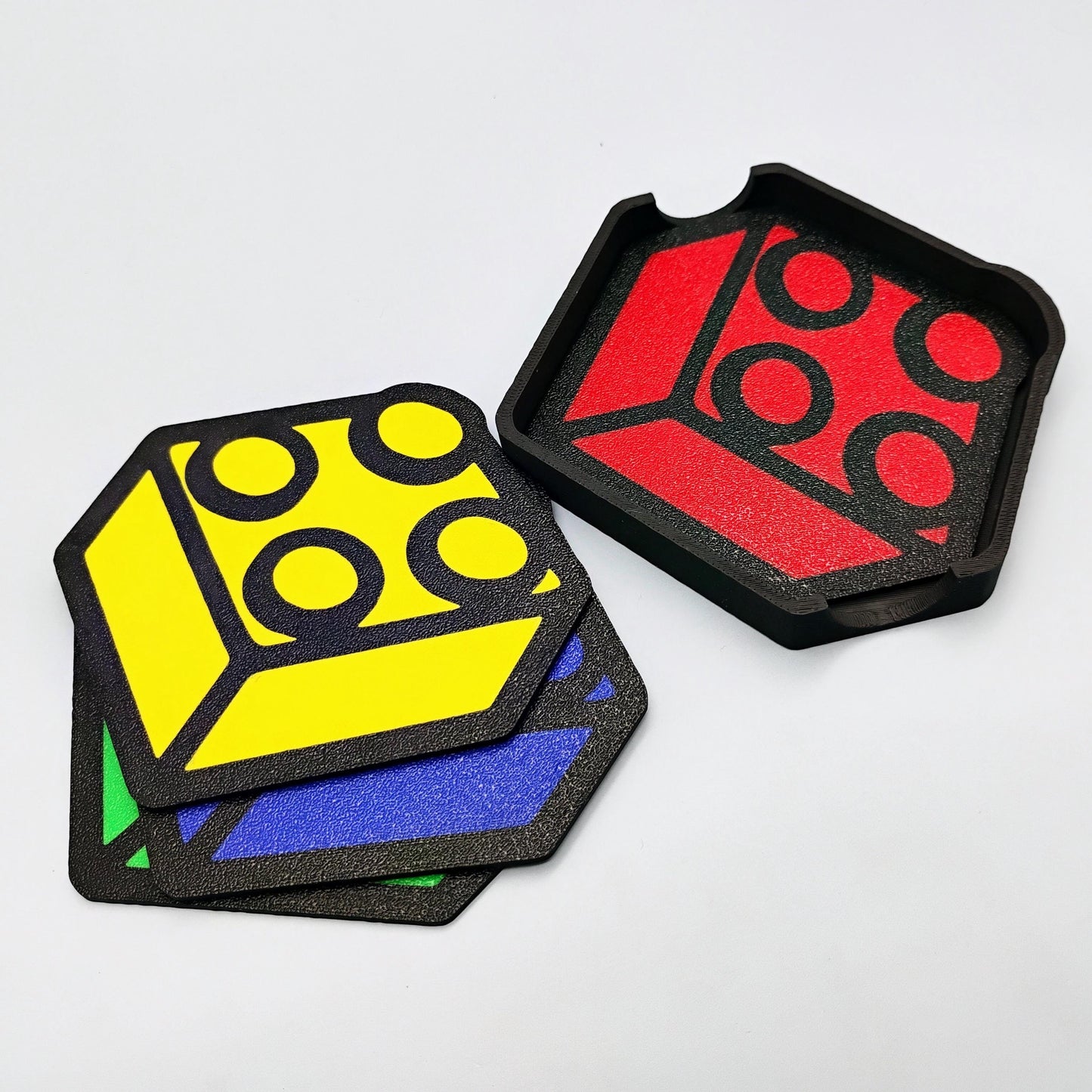 Coaster Set and Matching Holder, Fun Decor for LEGO® Builders
