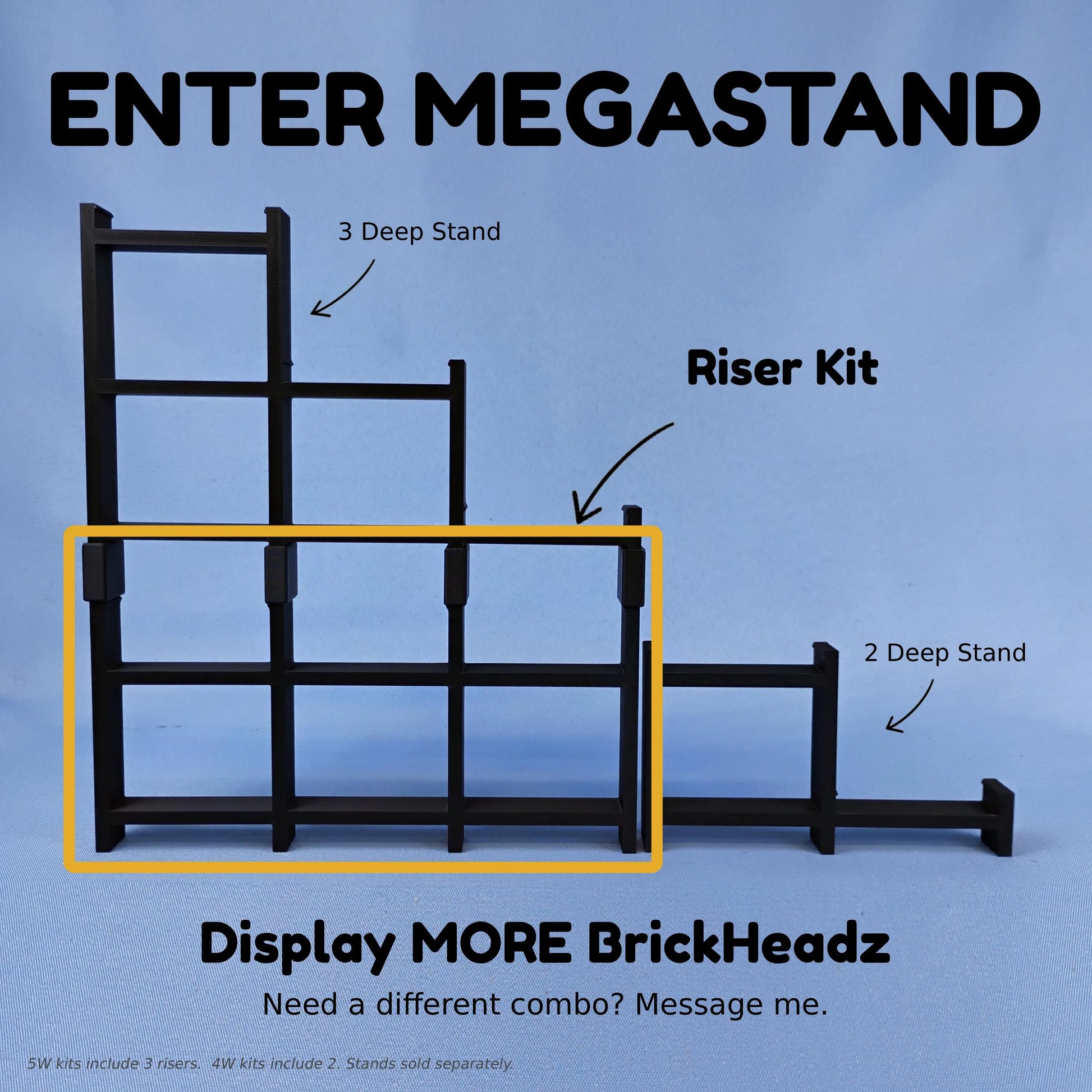Side view of a very large Brickheadz display stand combo peice.