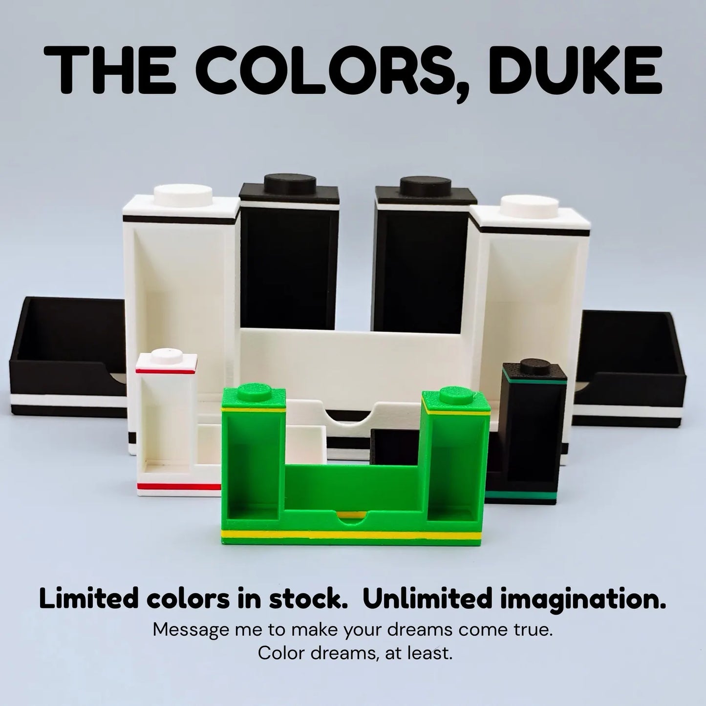 Color option graphic showing business card holders with different accent colors