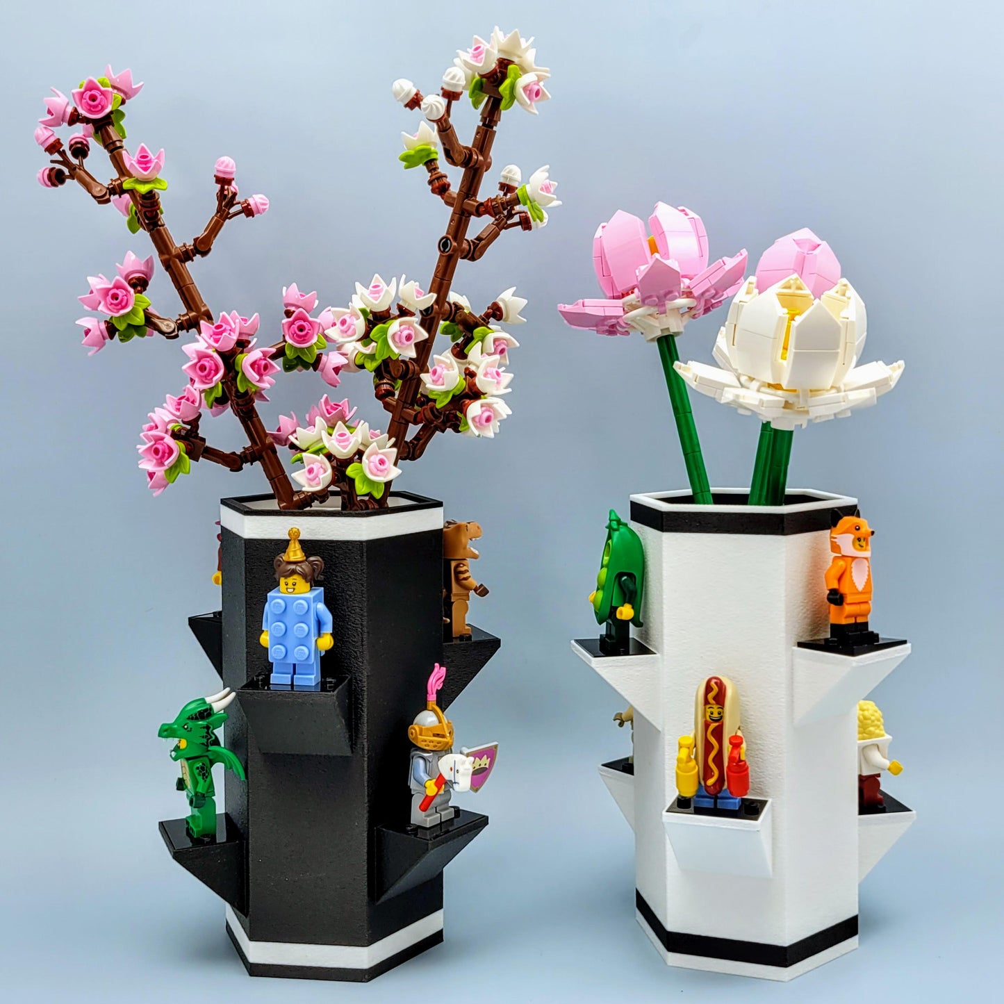 Vase for LEGO® Flowers & Minifigure Display: Hexagon Stand, Botanical Accessory