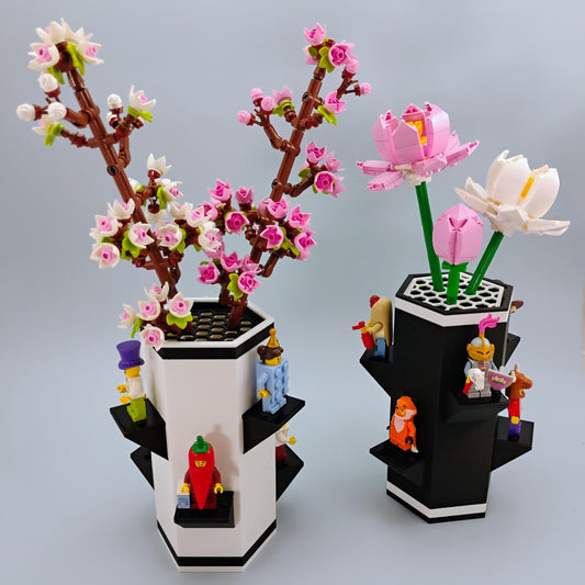 Vase for LEGO® Flowers & Minifigure Display: Hexagon Stand, Botanical Accessory