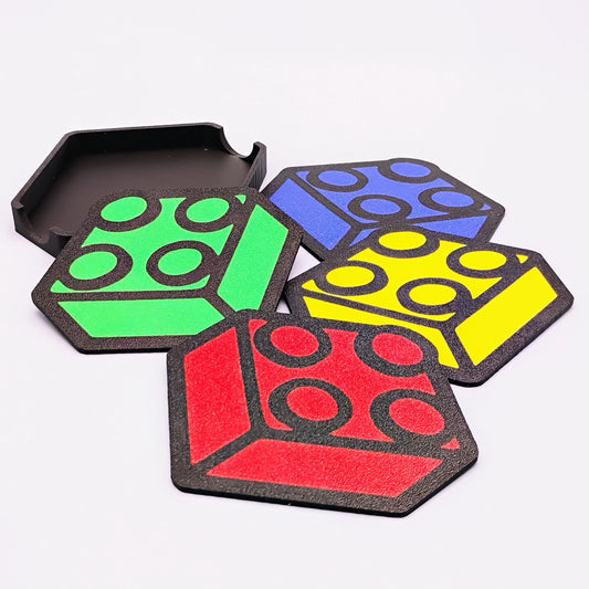 Coaster Set and Matching Holder, Fun Decor for LEGO® Builders