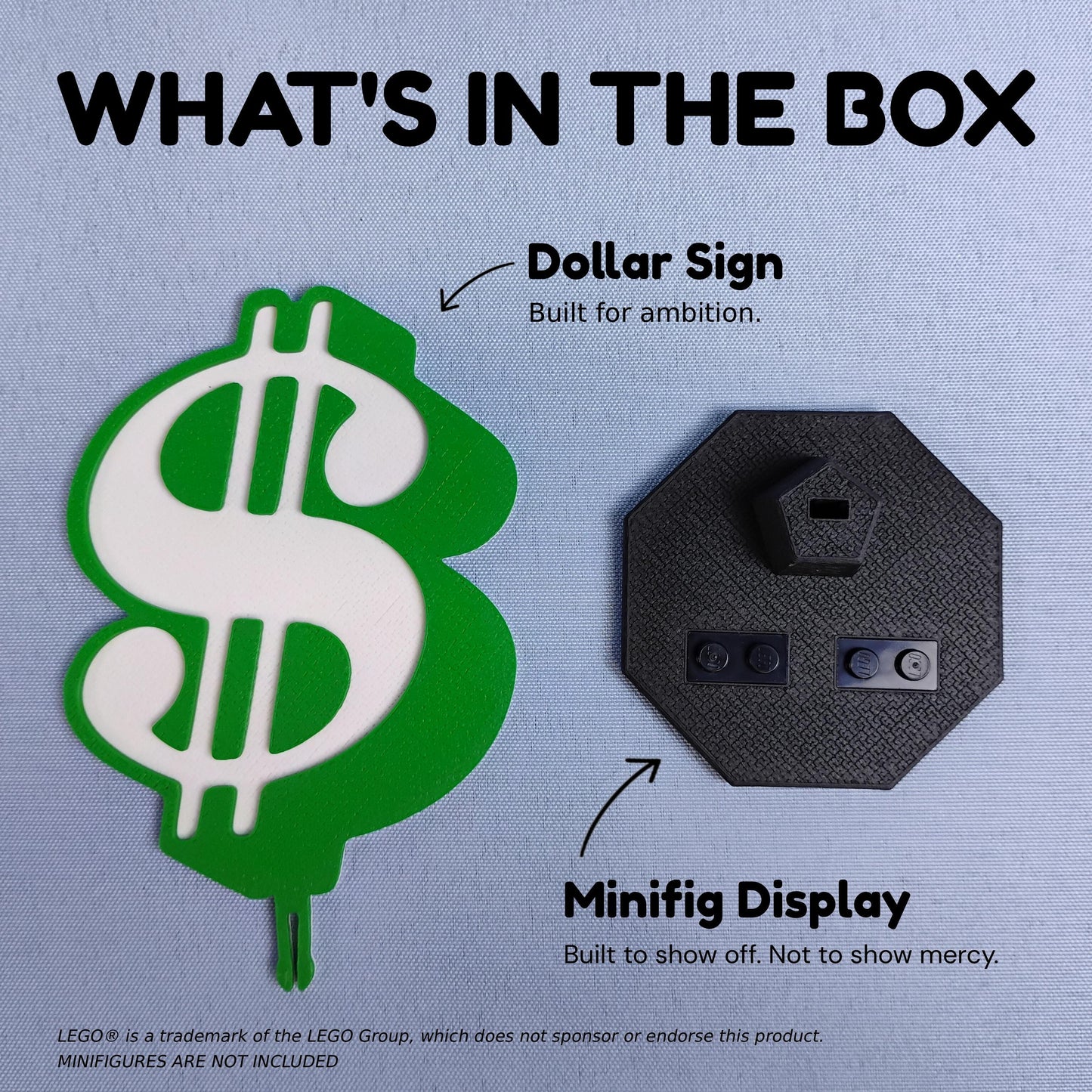 Dollar Sign Display for LEGO® Minifigures | Money Theme Desk Decor