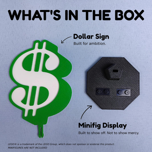 Dollar Sign Display for LEGO® Minifigures | Money Theme Desk Decor