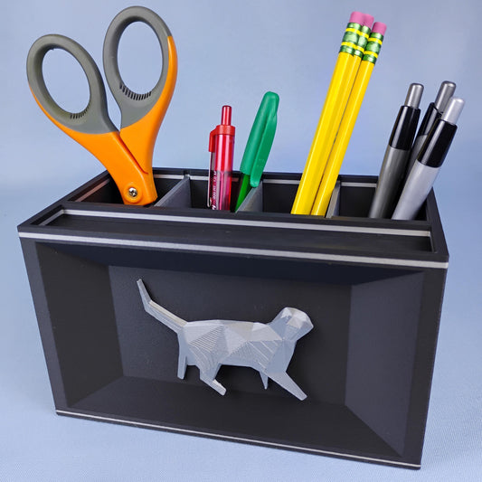 Geometric Cat Desk Organizer – Remote Holder, Pen Caddy, Office Storage
