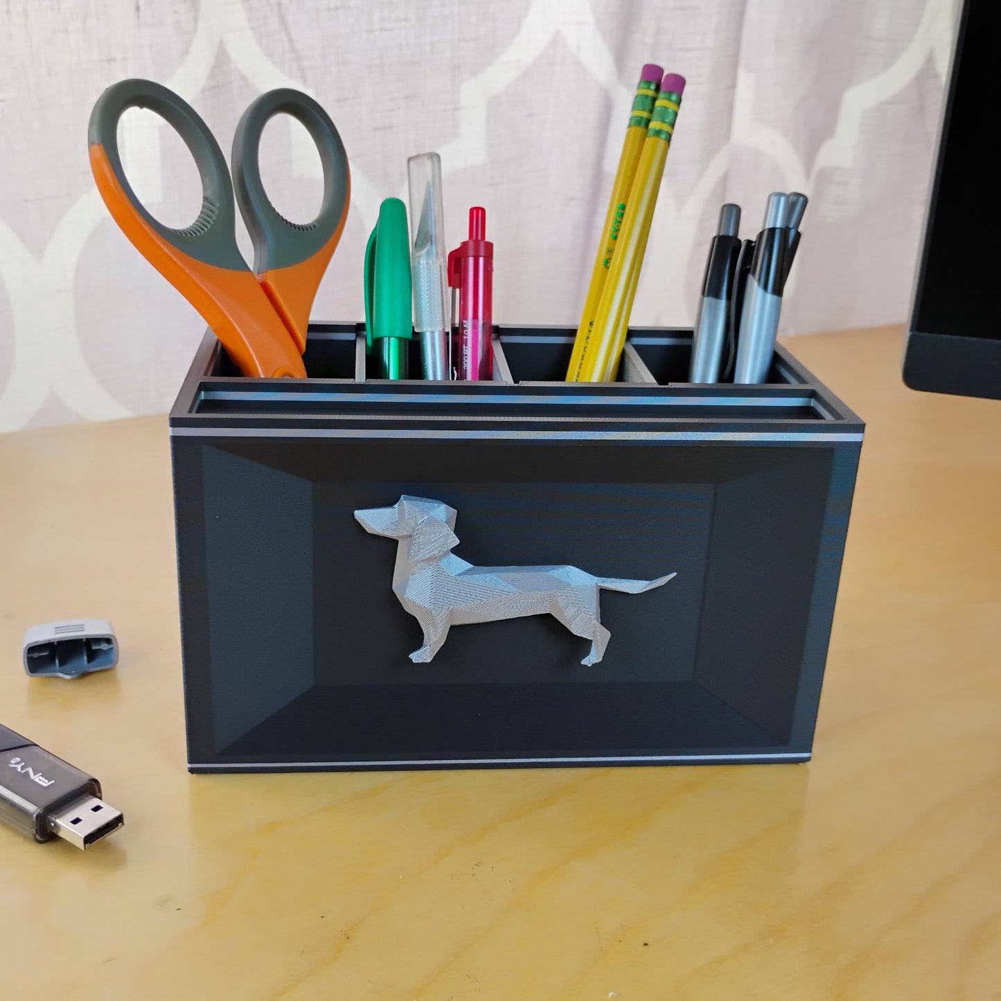 Dachshund Desk Organizer – Geometric Dog Remote Holder, Dog Lover Gift