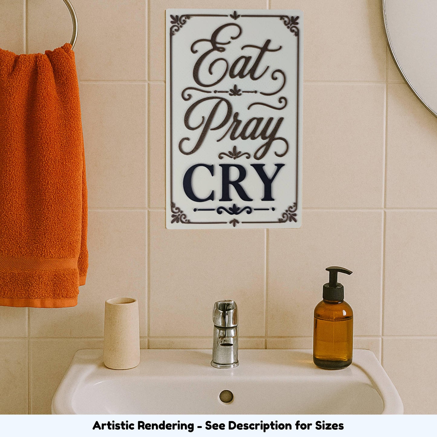 Eat Pray Cry Funny Sign, Sarcastic 4x6 Office Desk Decor