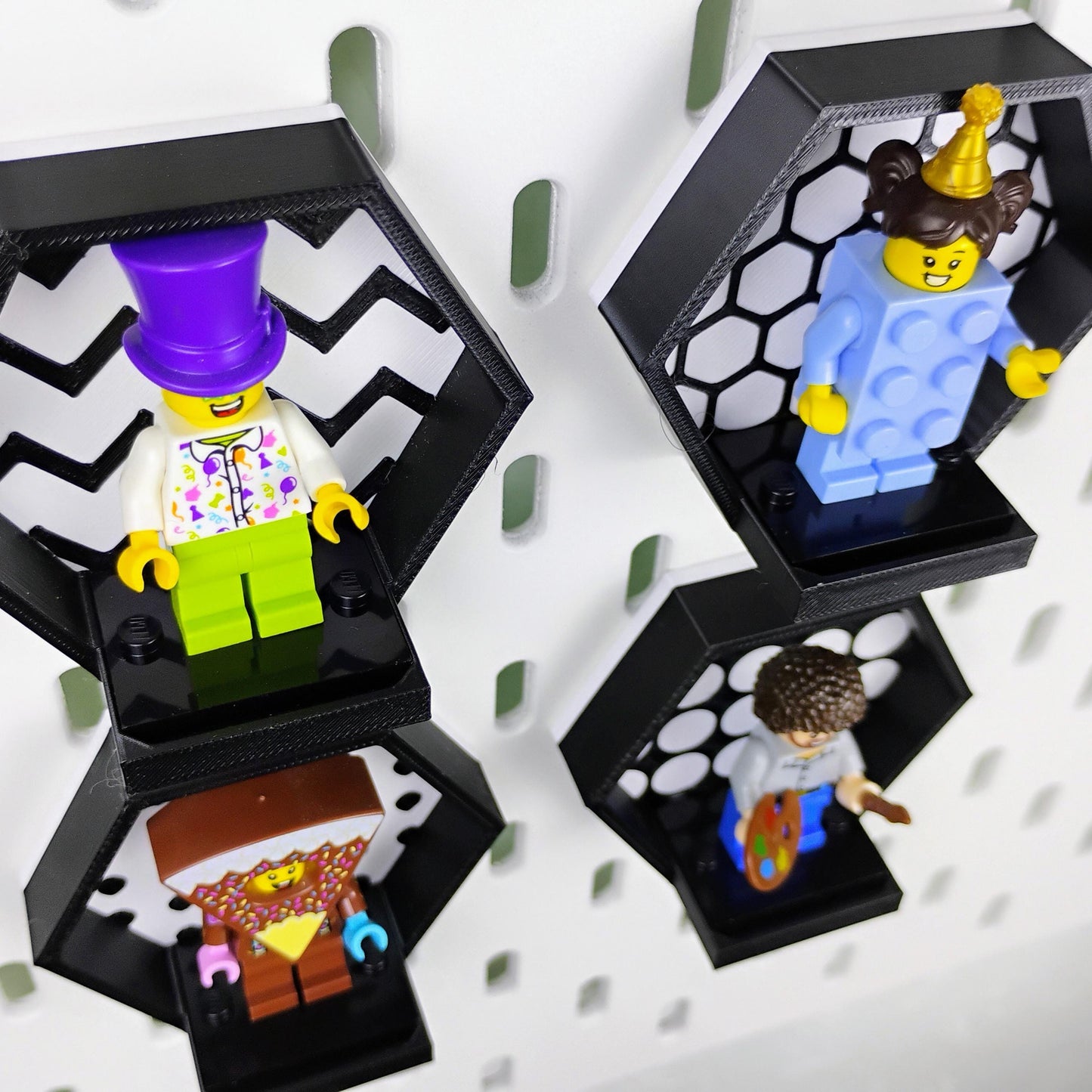 SKADIS Compatible Display for LEGO® Minifigures, Hex Pegboard Set of 4
