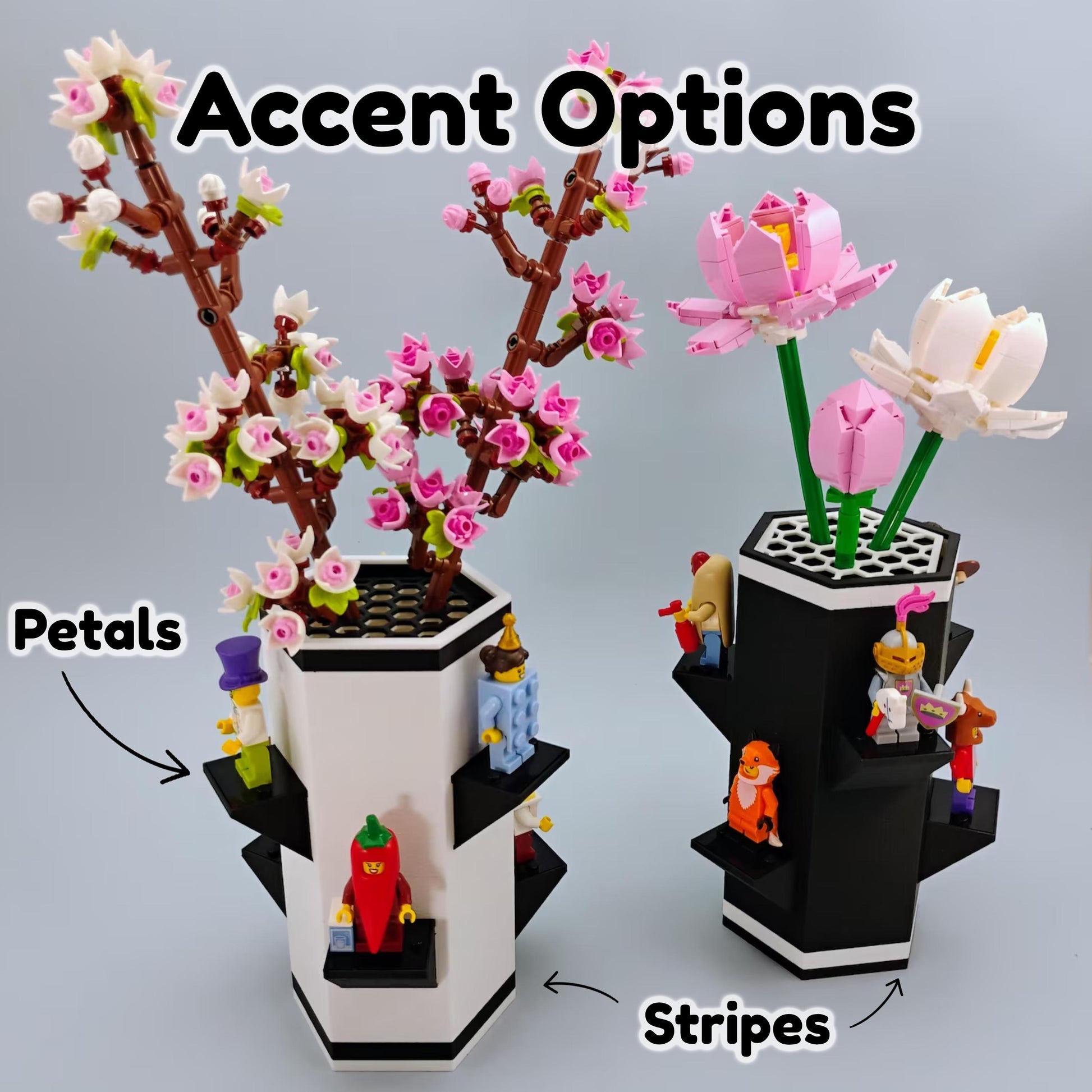 The Vase For Botanical Lego Flowers has two different accent options
