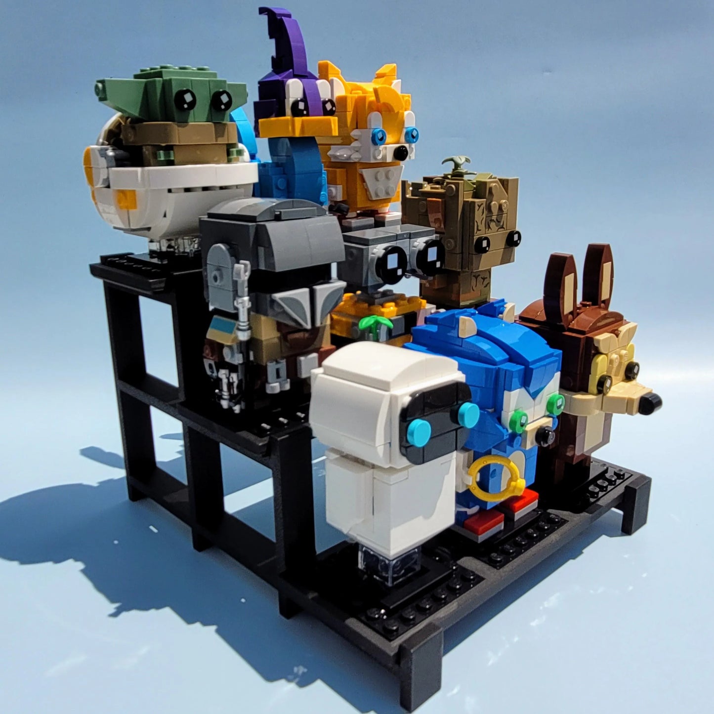 Side view of a 3 wide by 3 figure deep LEGO BrickHeadz Display Stand