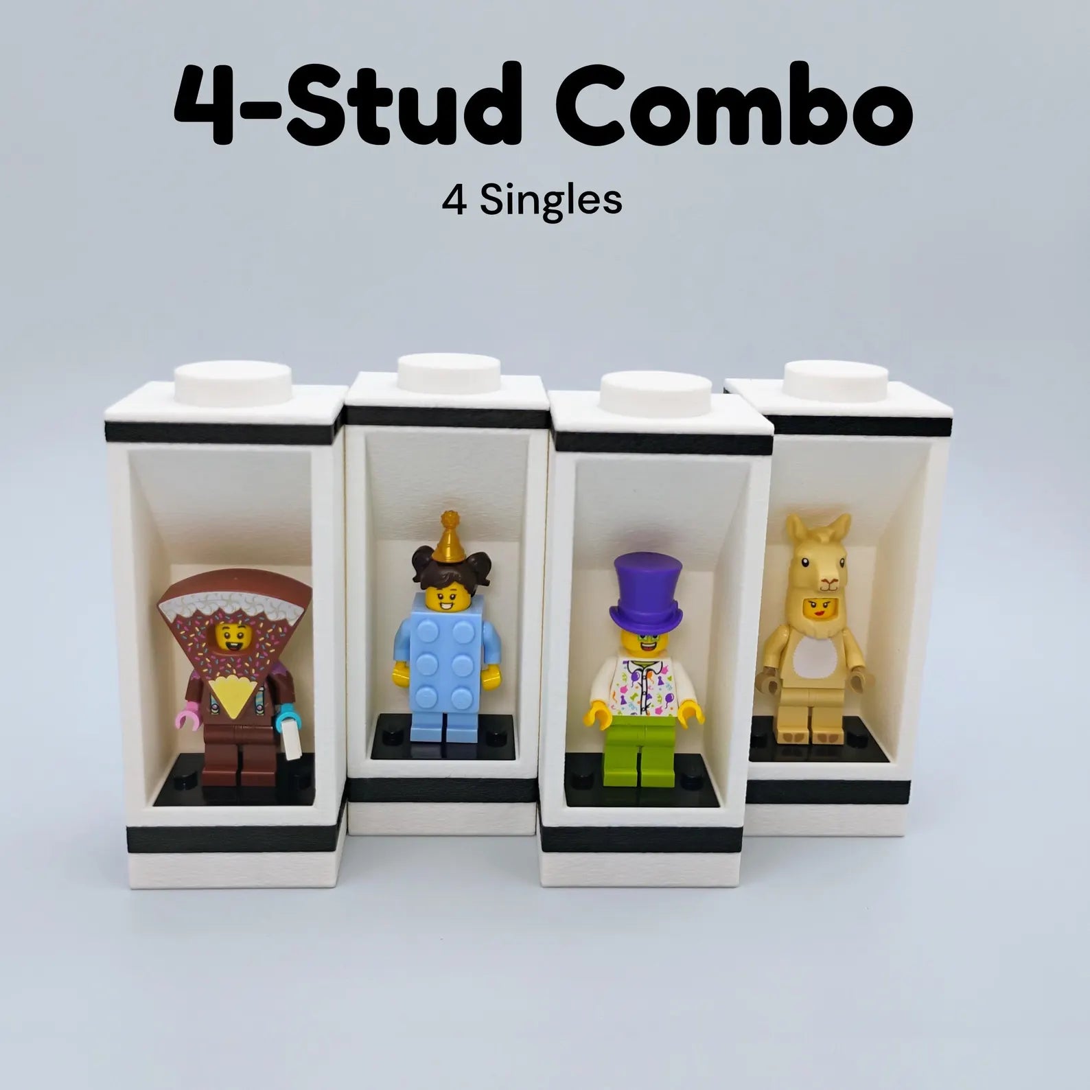 4-stud combo modular minifigure display with one double unit and two single units