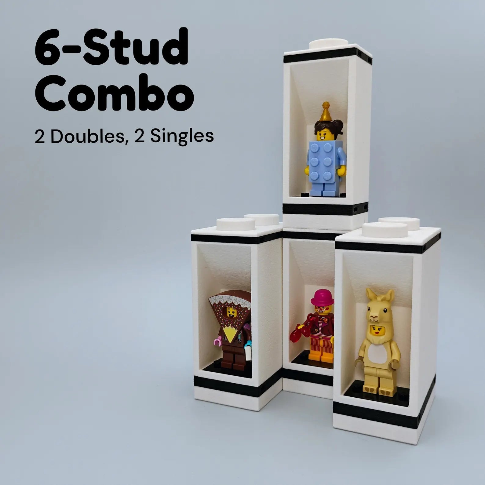 6-stud combo modular minifigure display with two double units and two single units