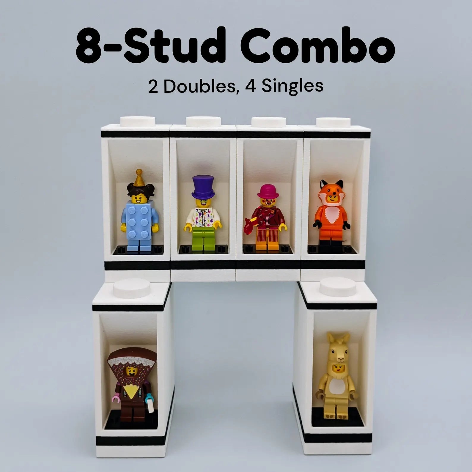 8-stud combo modular minifigure display with two double units and four single units